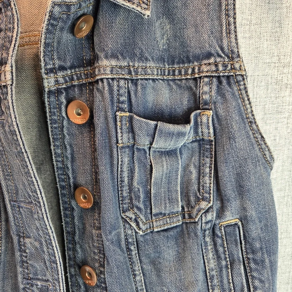 Denim Vest Express Women Small Grunge Punk‎ Y2K Denim Cropped Distressed Rock
